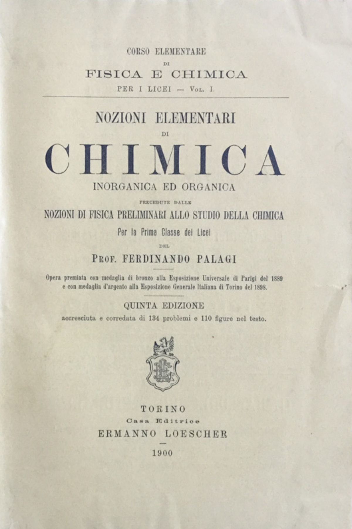 Nozioni elementari di chimica inorganica e organica. Ferdinando Palagi 1900