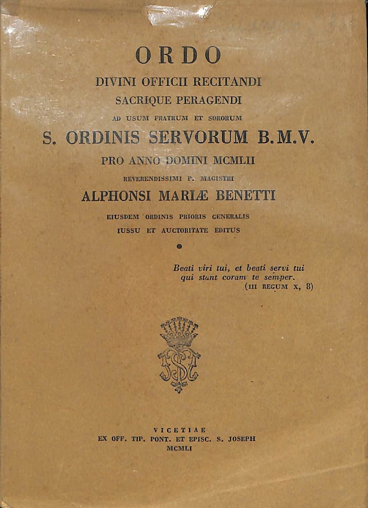 Ordo divini officii recitandi sacrique peragendi ad usum fratrum et …