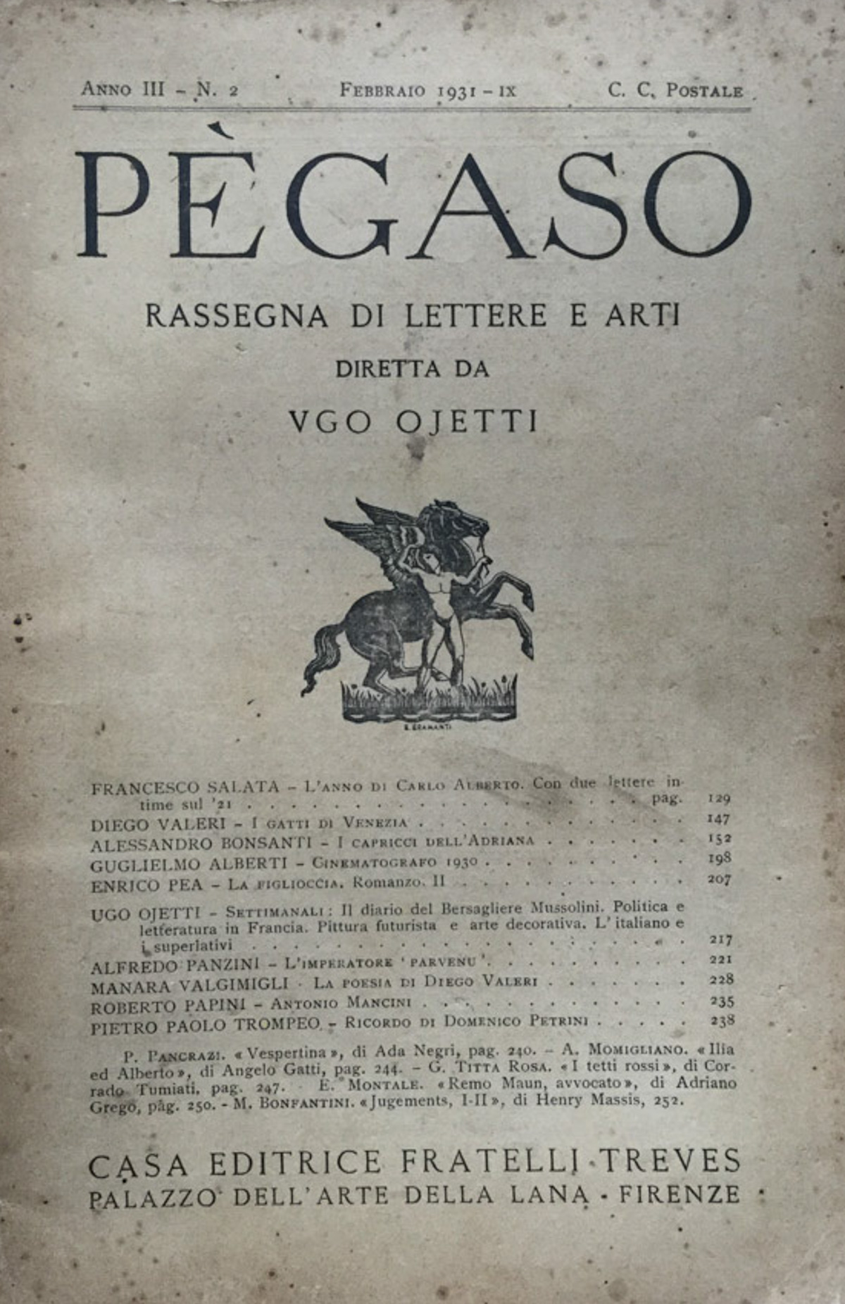 Pegaso. Rassegna di lettere e arti. Anno III n. 2 …