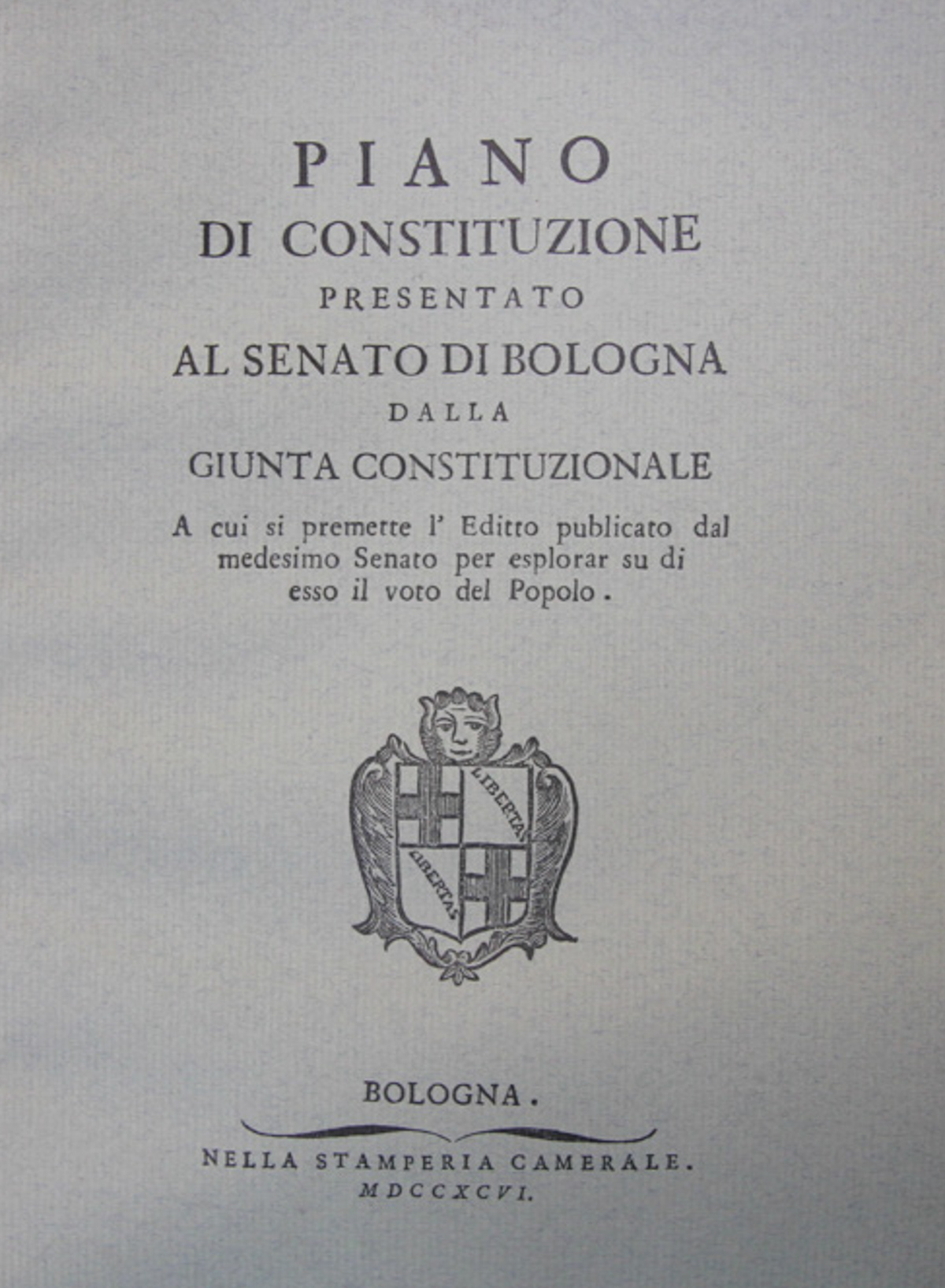 Piano di Constituzione presentato al Senato di Bologna dalla Giunta …