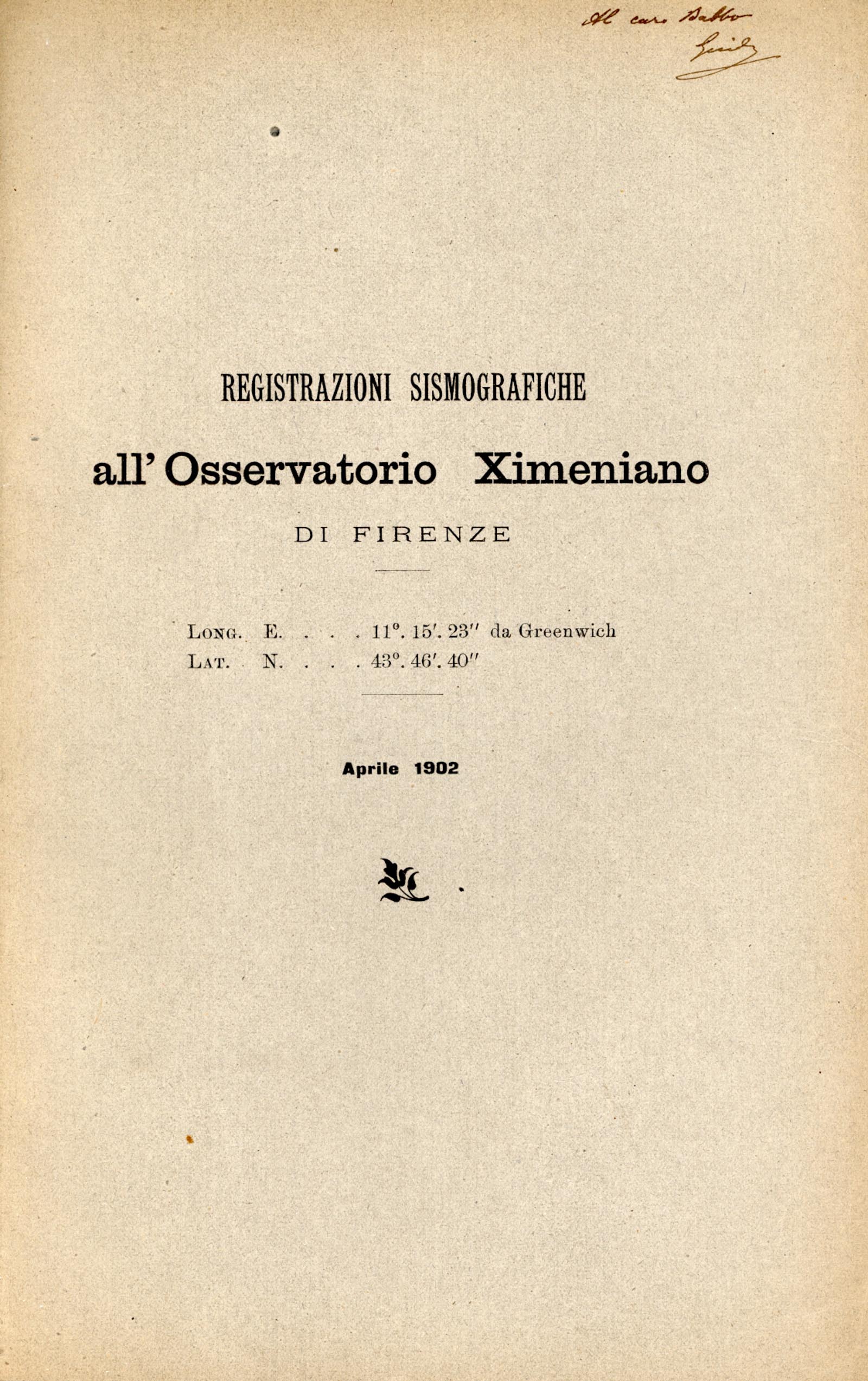 registrazioni sismografiche all'osservatorio Ximeniano di Firenze 1902