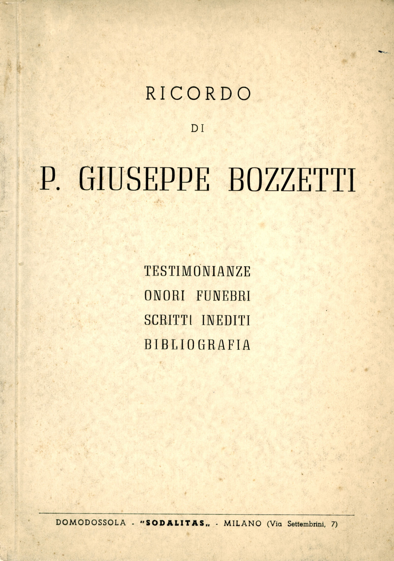 Ricordo di P. Giuseppe Bozzetti