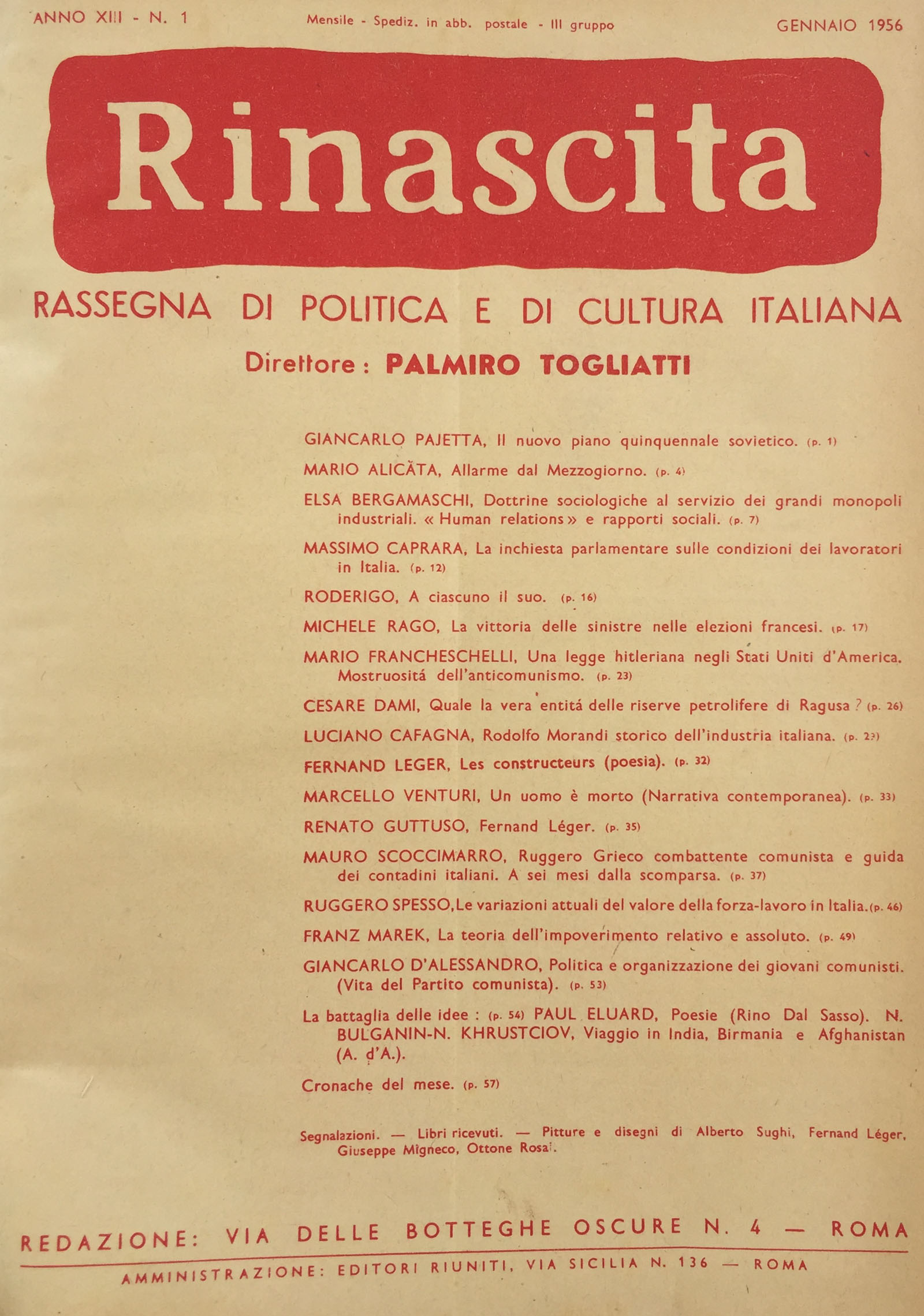 Rinascita. Rassegna di politica e di cultura italiana 1956 annata …