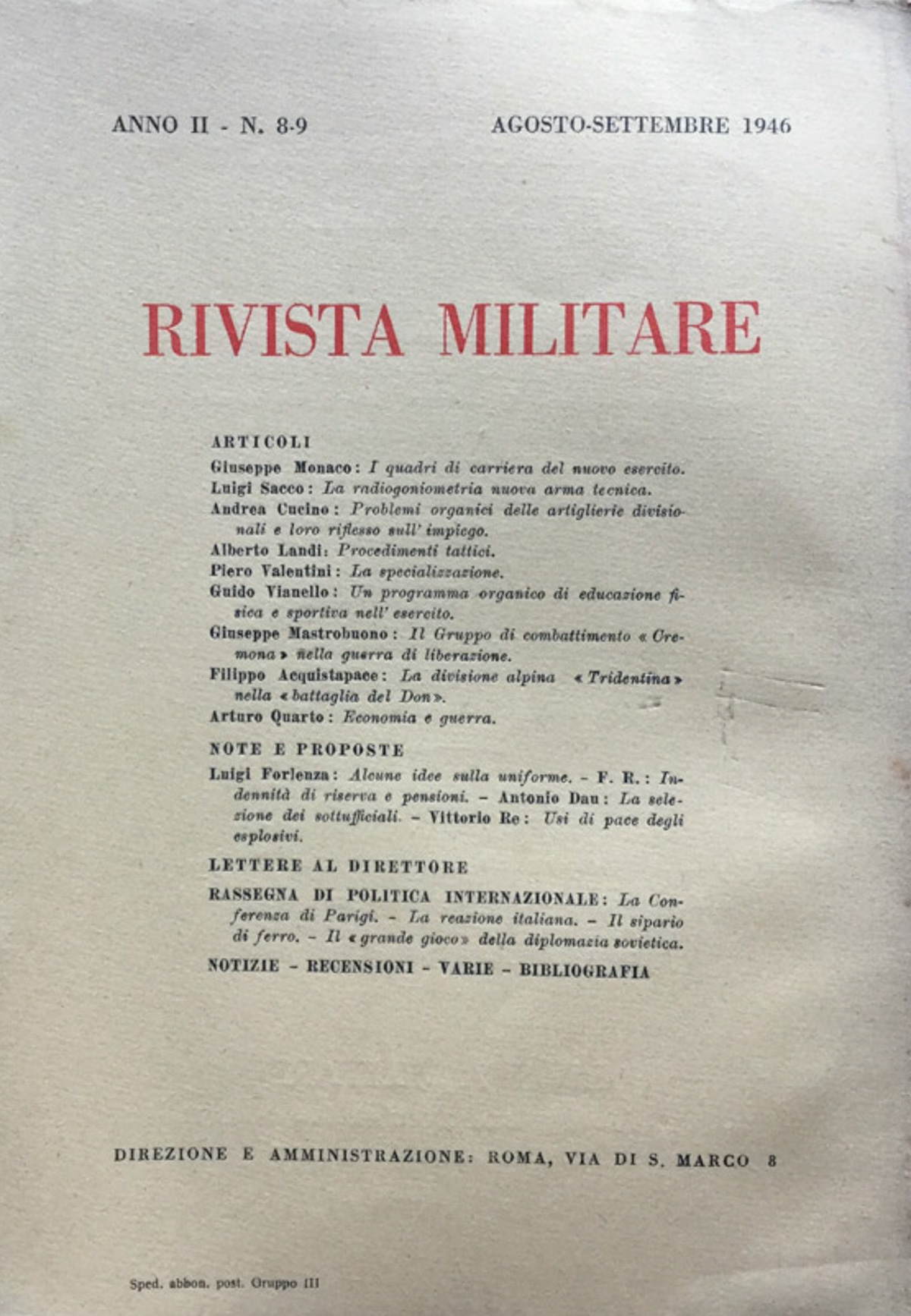 Rivista Militare Anno II n. 8 - 9 agosto - …