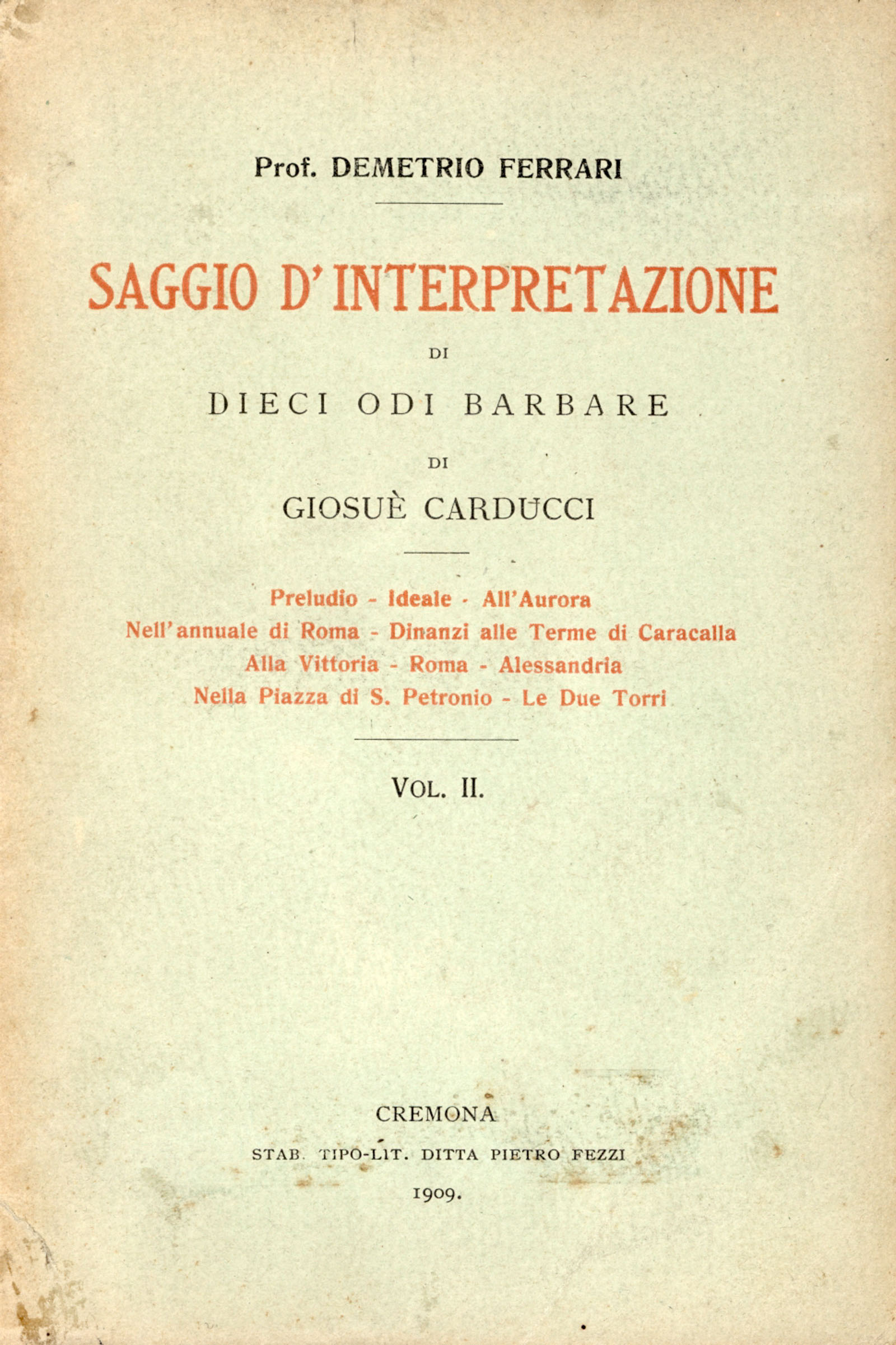 Saggio d'interpretazione di dieci Odi barbare di Carducci