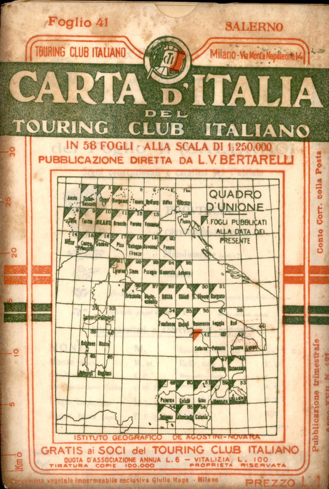 Salerino Carta d'Italia del Touring Club Italiano con indice dei …