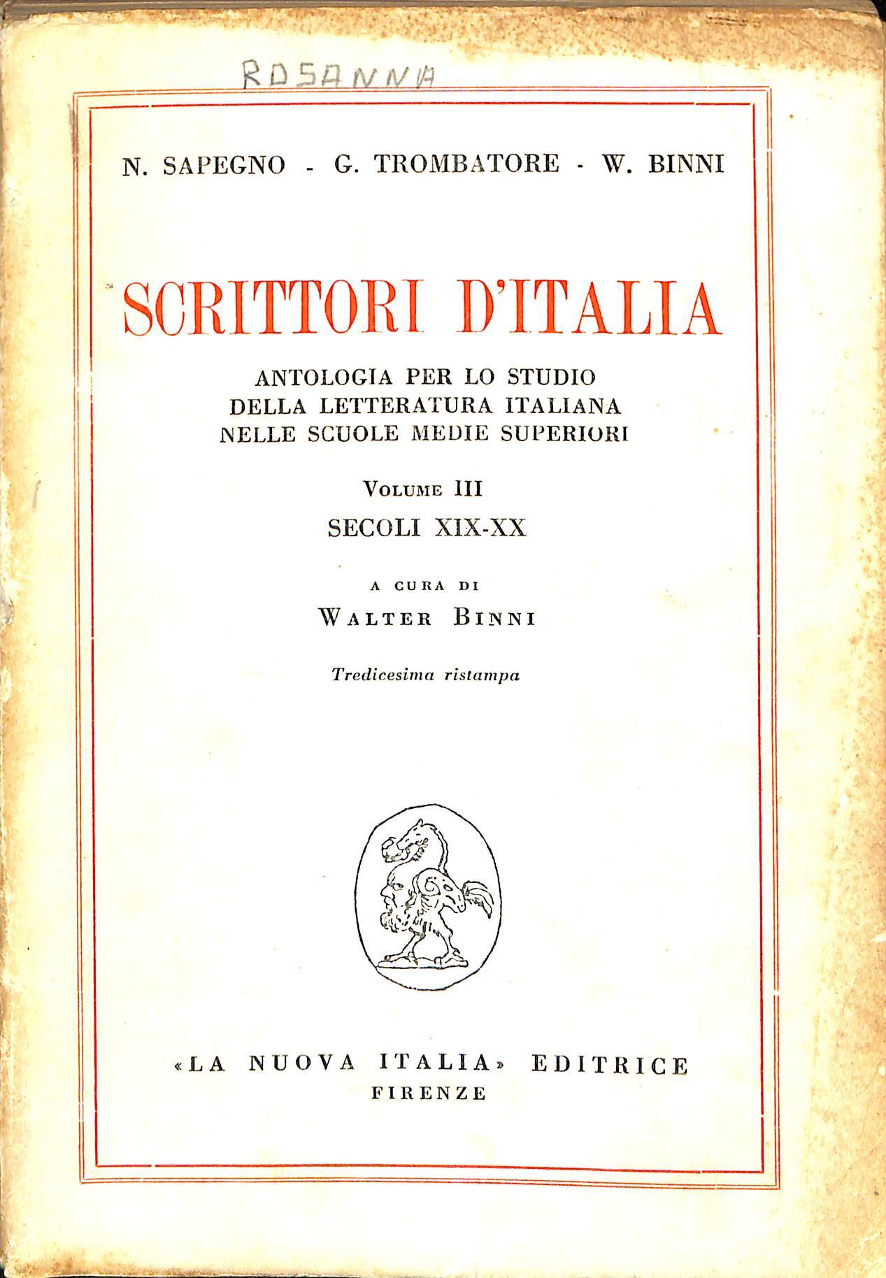 Scrittori d'Italia volume III : secoli XIX-XX