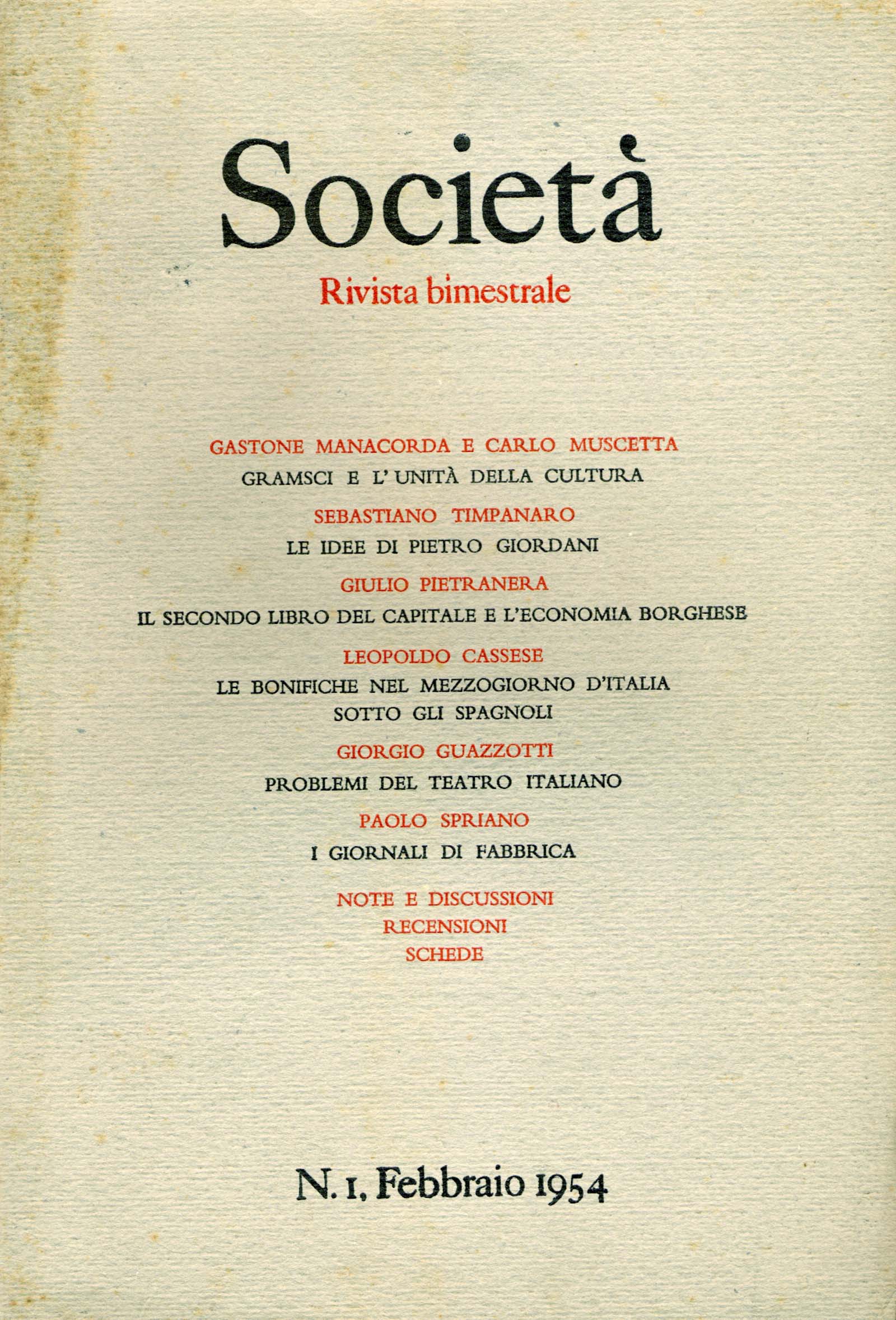 Società. Rivista bimestrale. N. 1 (1954)