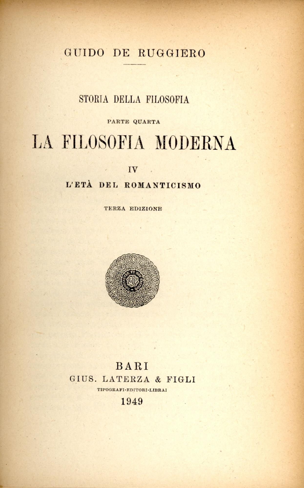 Storia della filosofia. Parte quarta, volume 4. L'Età del Romanticismo