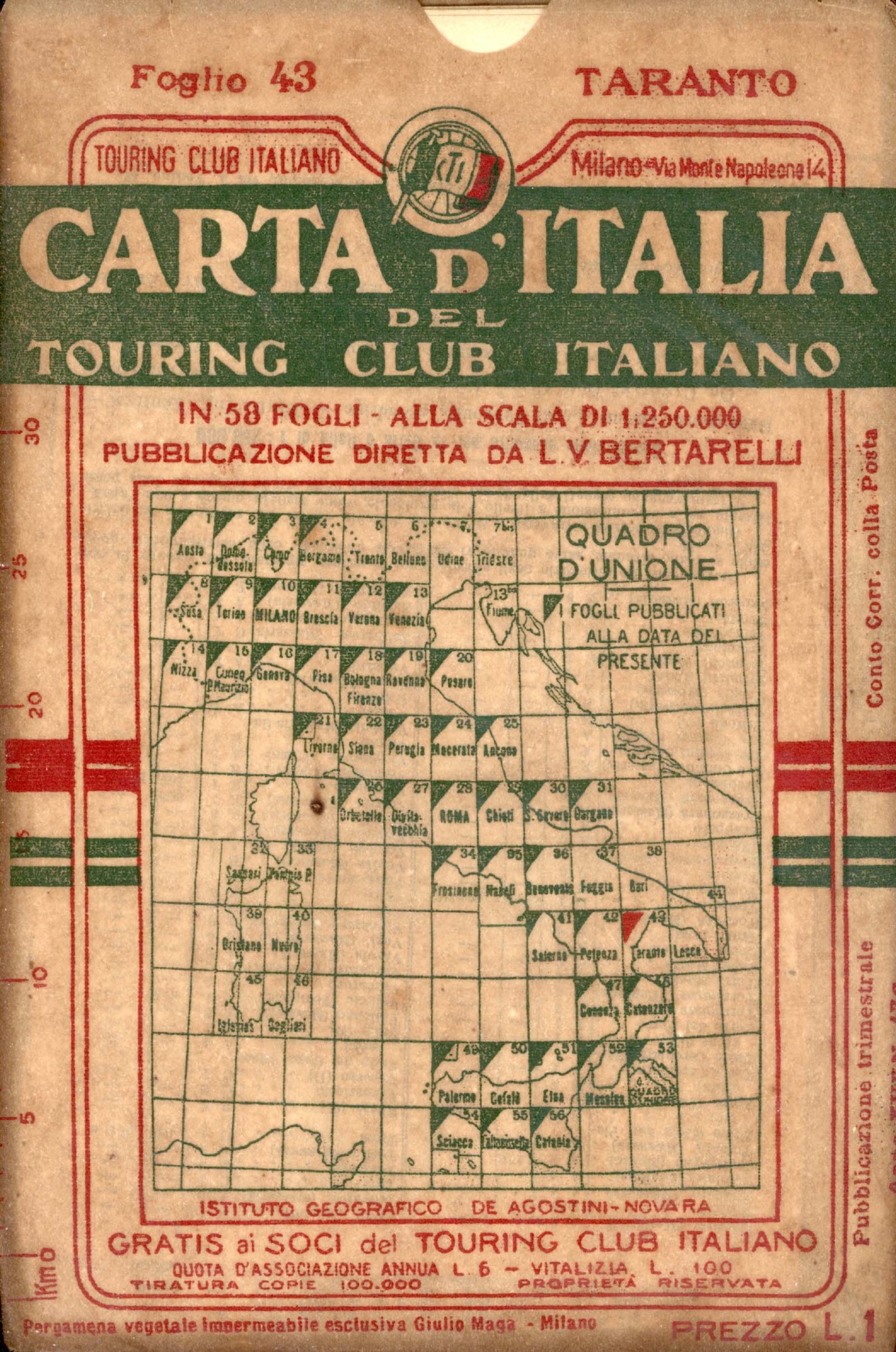 Taranto Carta d'Italia del Touring Club Italiano con indice dei …