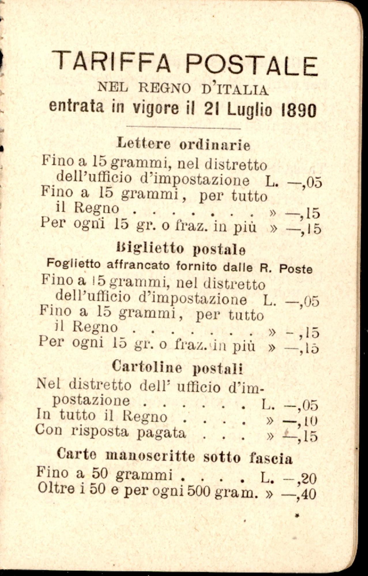 Tariffa Postale nel Regno d'Italia entrata in vigore il 21 …