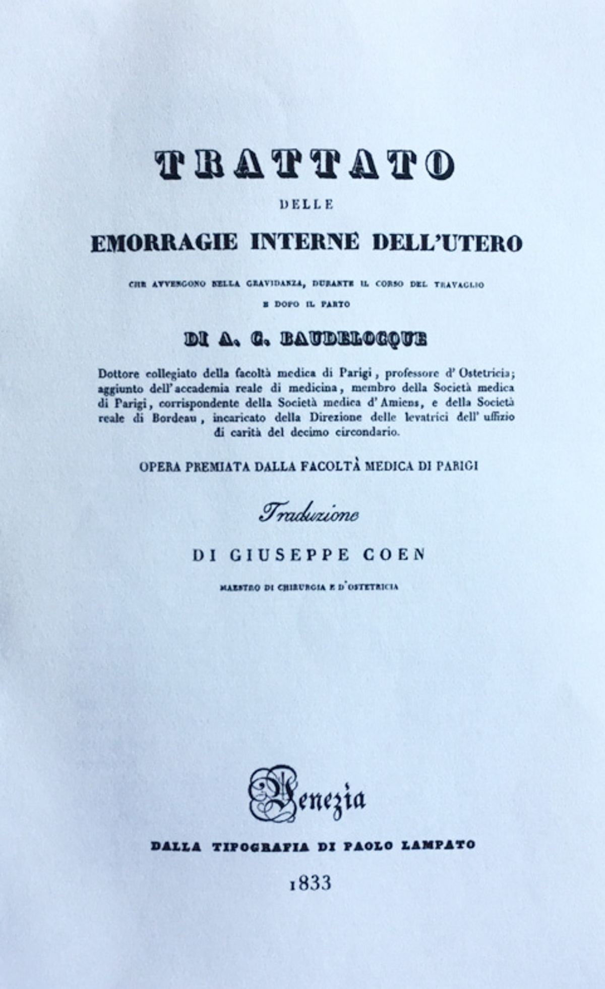 Trattato delle emorragie interne dell'utero. 1833