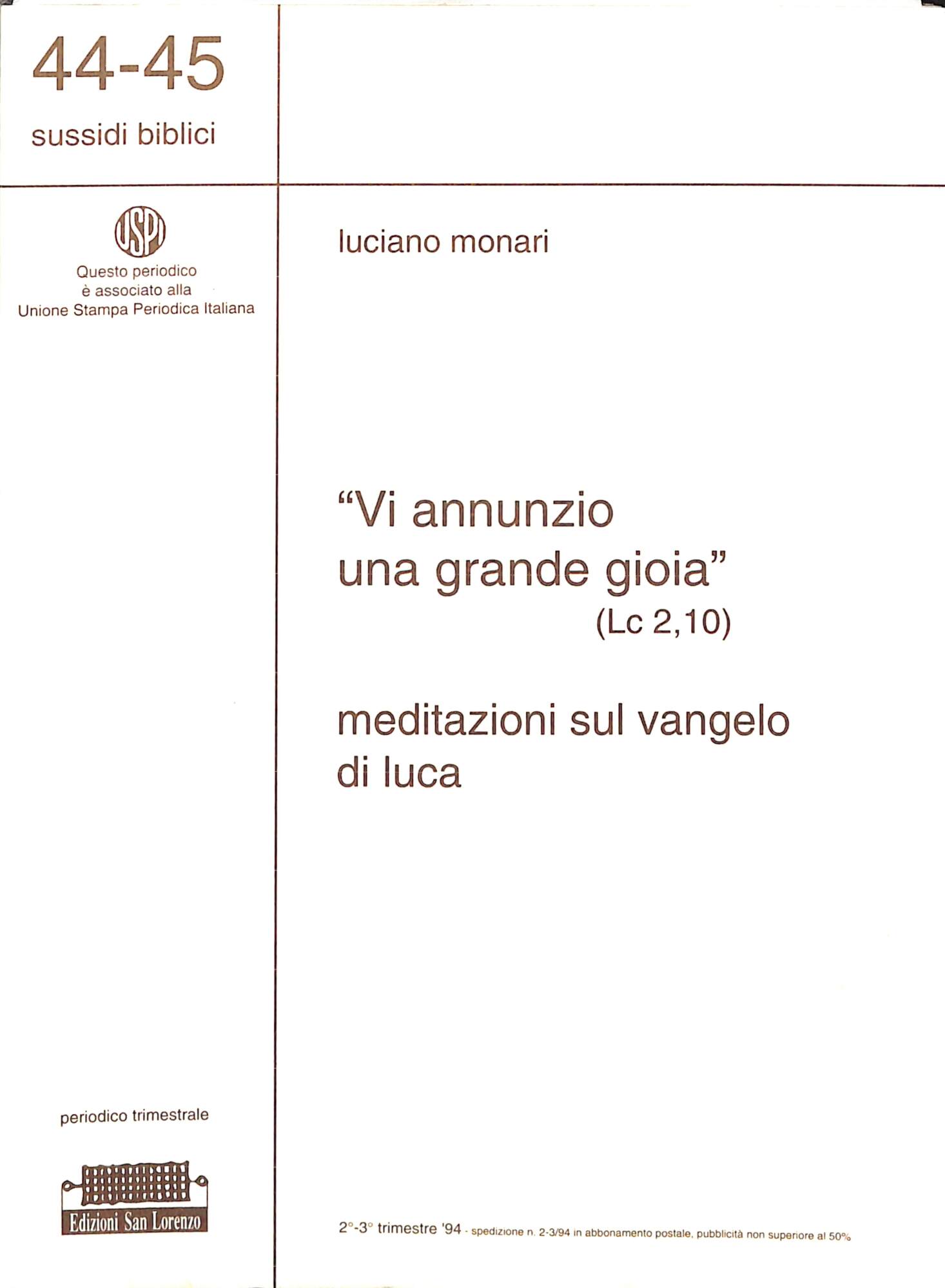 Vi annunzio una grande gioia : (Lc 2,10) : meditazioni …
