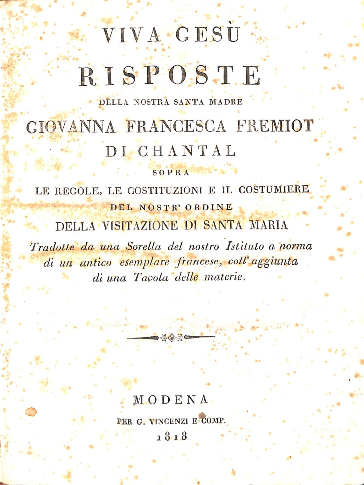 Viva Gesù : risposte della nostra santa madre Giovanna Francesca …