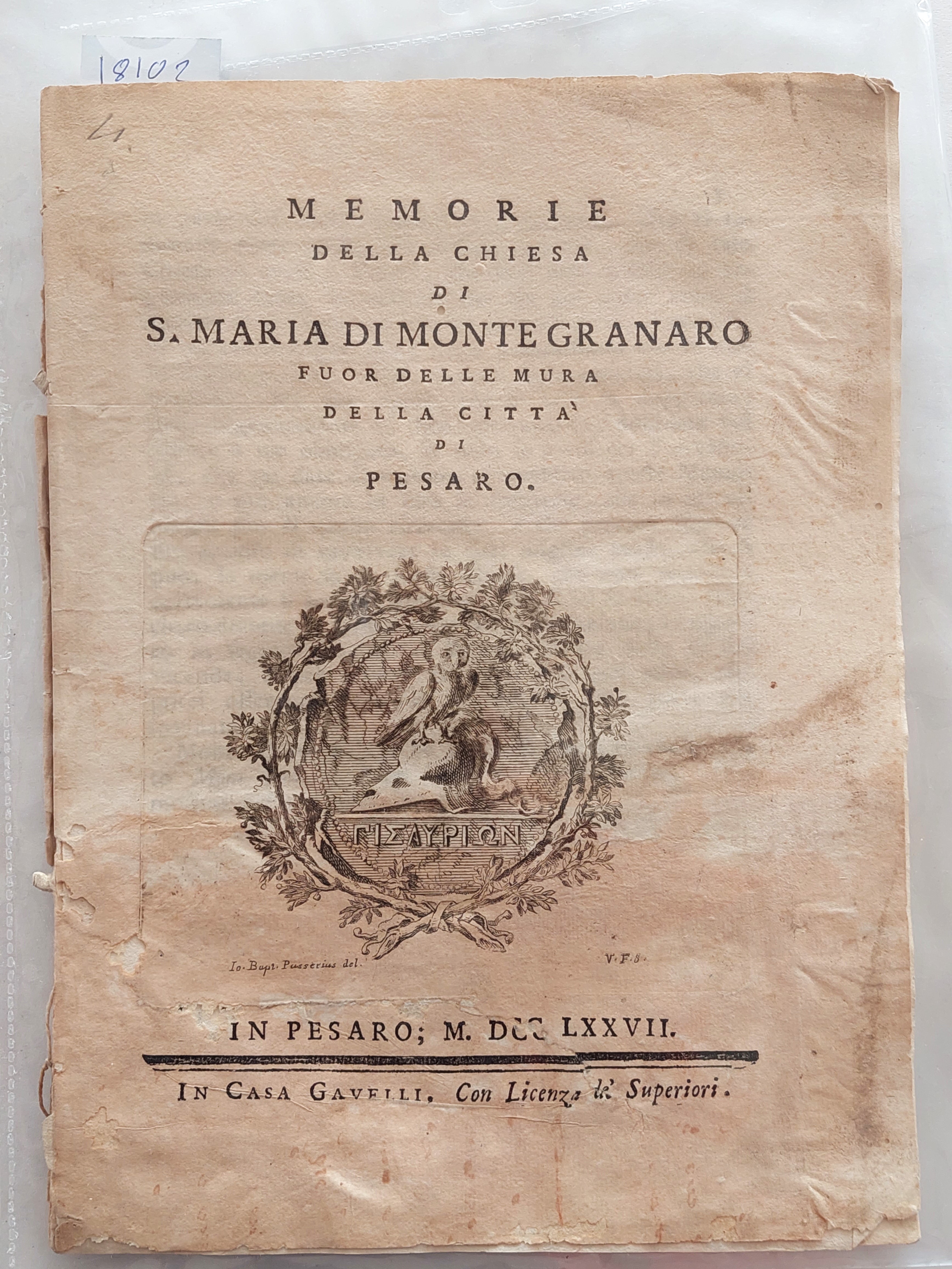 Annibale degli Abbati Olivieri Giordani Memorie della Chiesa di Santa …