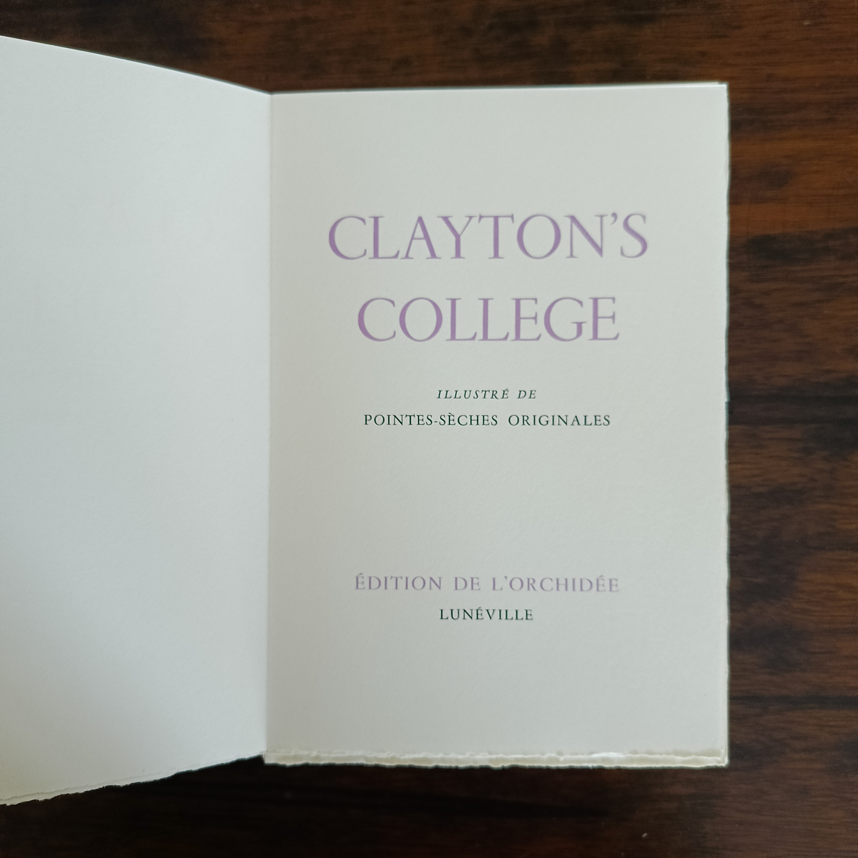 Clayton's College. Illustré de pointes-sèches originales