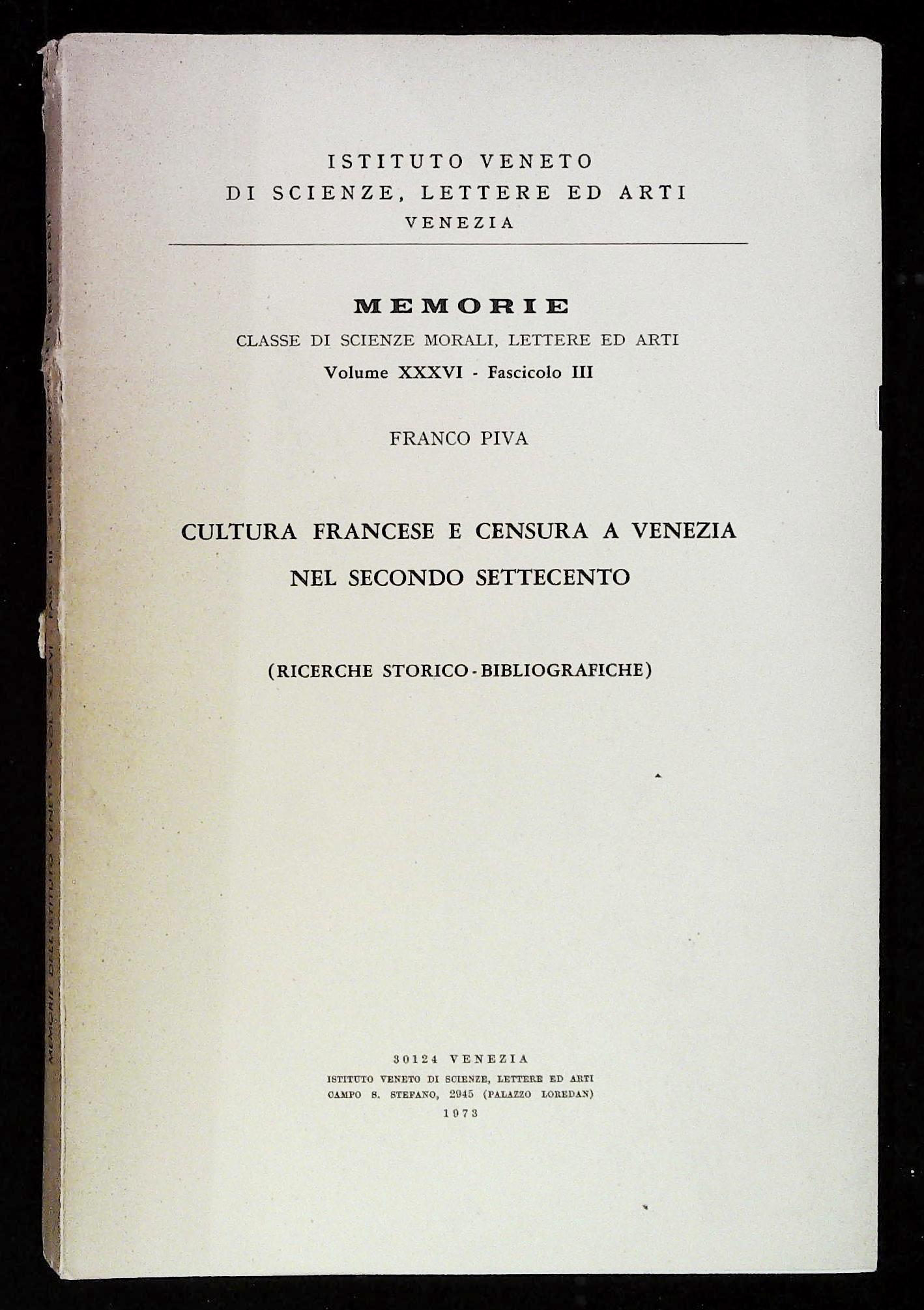 Cultura francese e censura a Venezia nel secondo Settecento (Ricerche …