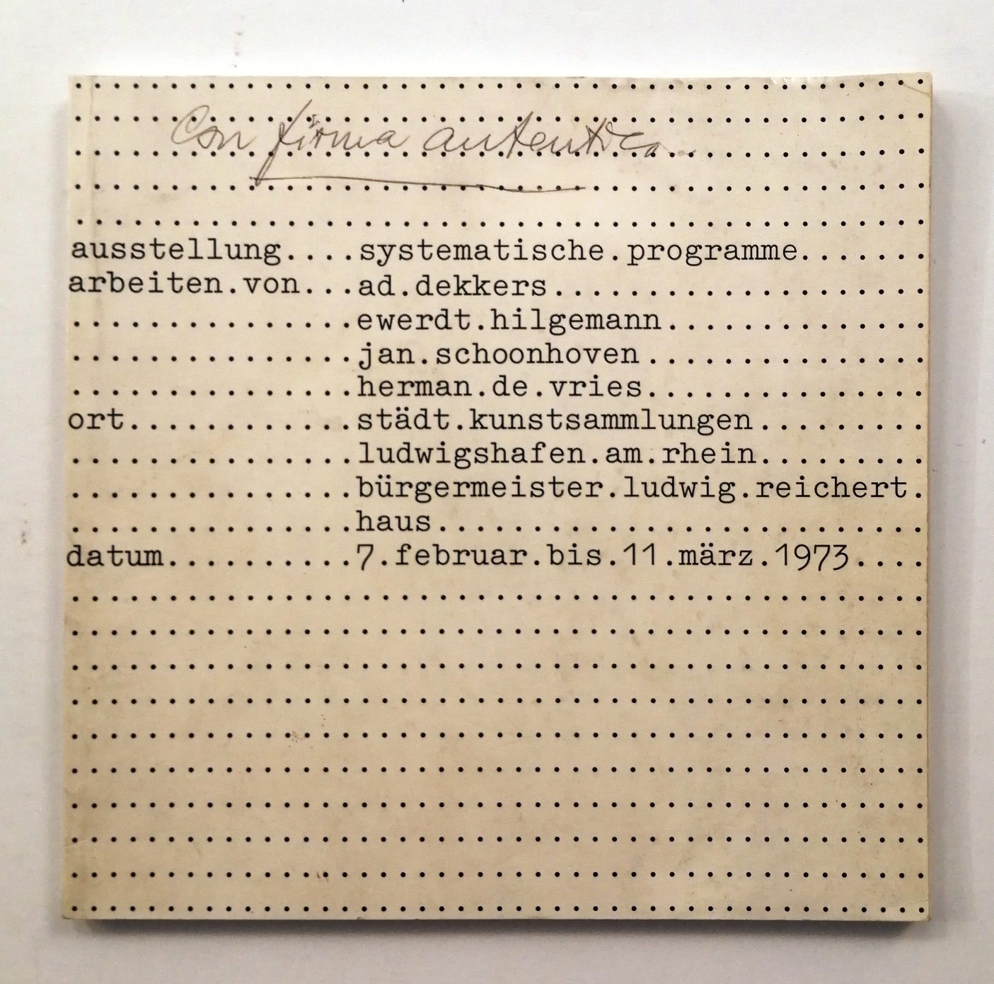 Systematische Programme Ad Dekkers Ewerdt Hilgemann Jan Schoonhoven Herman De …