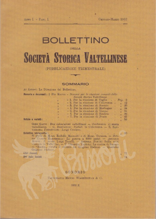 BOLLETTINO SOCIETA' STORICA VALTELLINESE - ANNO 1 FASCICOLO 1