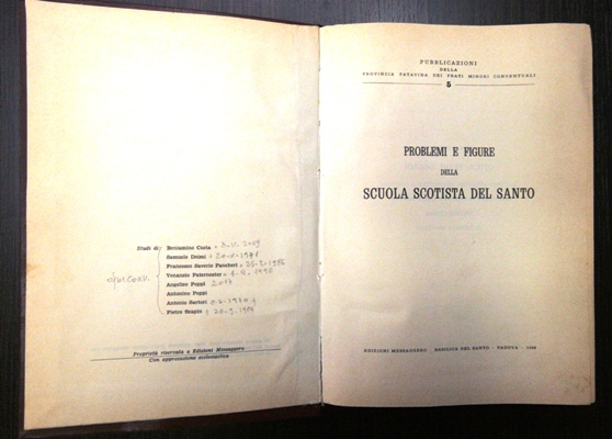 problemi e figure della Scuola Scotista del Santo
