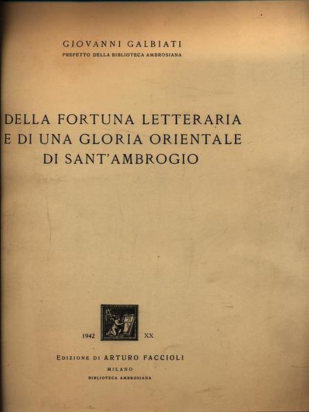 Della fortuna letteraria e di una gloria orientale di Sant'Ambrogio