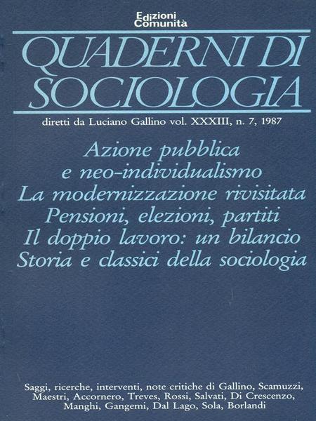 Quaderni di sociolocia vol. XXXIII n. 7 - a987