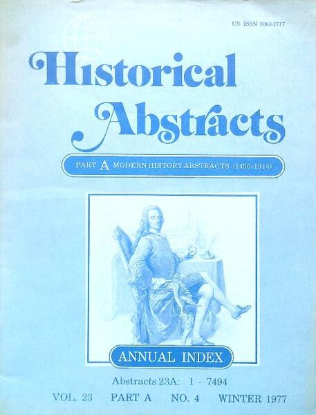 Historical Abstracts. Vol. 23 Part A No. 4 Winter 1977