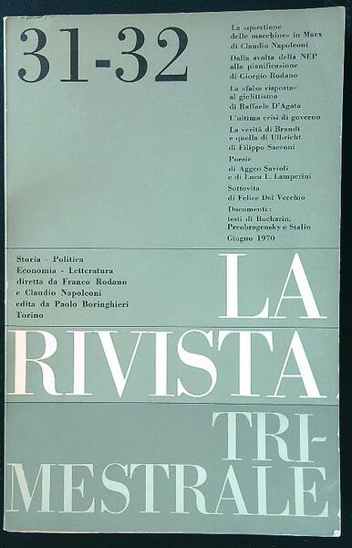 La Rivista Trimestrale 31/32 Giugno 1970
