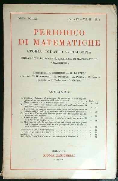 Periodico di matematiche n. 1/gennaio 1922