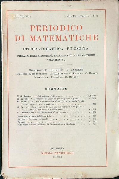 Periodico di matematiche n. 4/luglio 1922