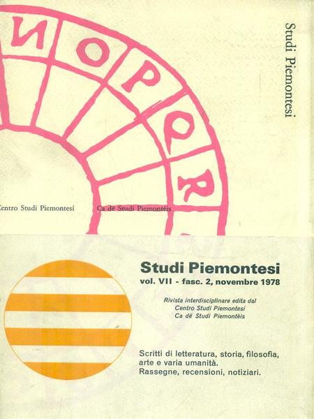 Studi Piemontesi Marzo 1978, Vol. VII fasc. 2