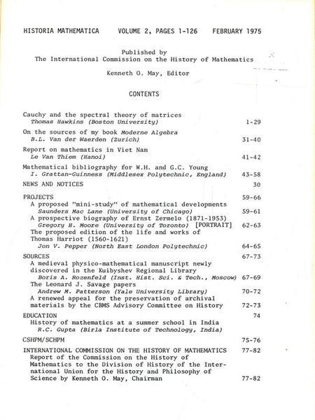 Historia Mathematica Volume 2, pages 1-126 - February 1975