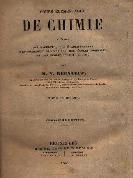 Cours elementaire de Chimie. Tome troisieme