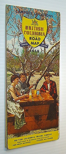 British Columbia 1959 Road Map/Travel Guide with Campsite Locations