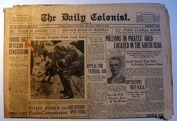 The Daily Colonist, Thursday April 12, 1934, Victoria, British Columbia …