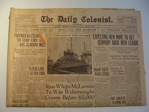 The Daily Colonist, Sunday May 29, 1934, Victoria, British Columbia …