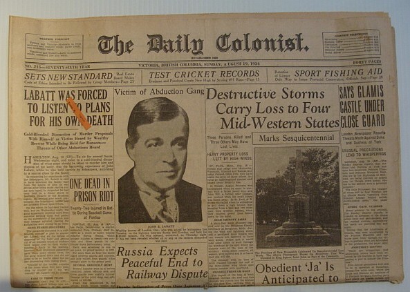 The Daily Colonist, Sunday August 19, 1934, Victoria, British Columbia …