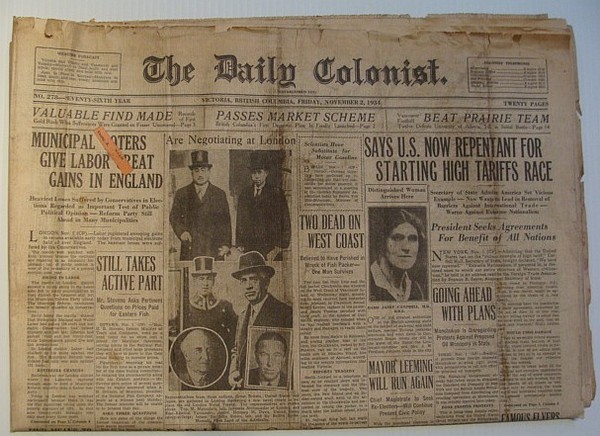 The Daily Colonist, Friday November 2, 1934, Victoria, British Columbia …