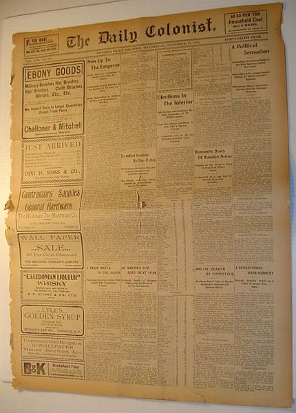 The (Victoria, British Columbia) Daily Colonist Newspaper: Wednesday, November 23rd, …