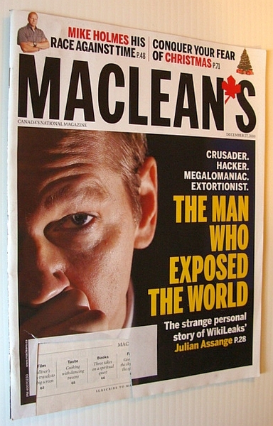 Maclean's Magazine, 27 December 2010 - Wikileaks/Julian Assange Cover