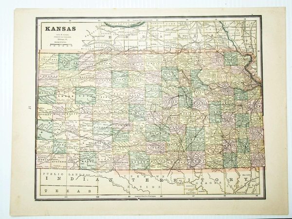 1889 Color Map of the State of Kansas