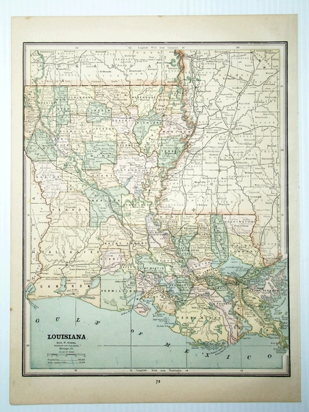 1889 Color Map of the State of Louisiana