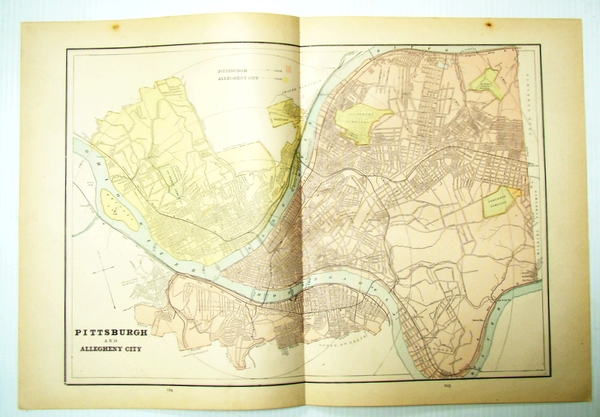 1889 Color Map of Pittsburgh, Pennsylvania (PA) and Allegheny City