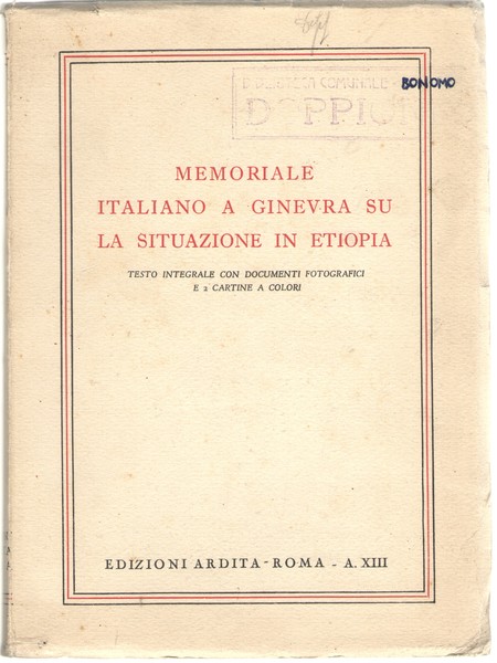 Memoriale italiano a Ginevra su la situazione in Etiopia - …