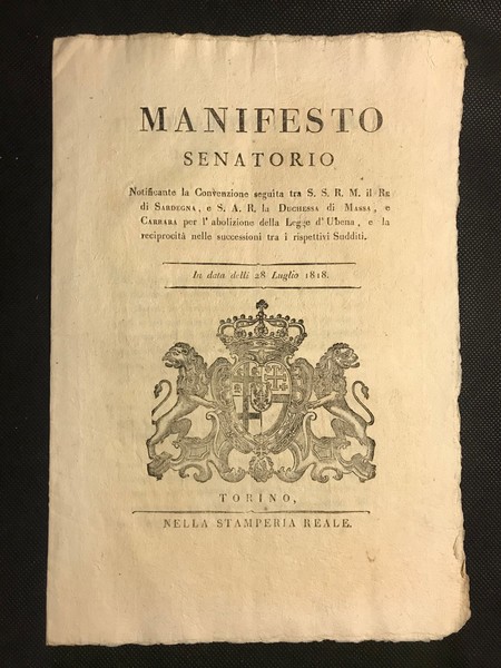 [albinaggio] MANIFESTO SENATORIO Notificante la Convenzione seguita tra S.S.R.M. Il …