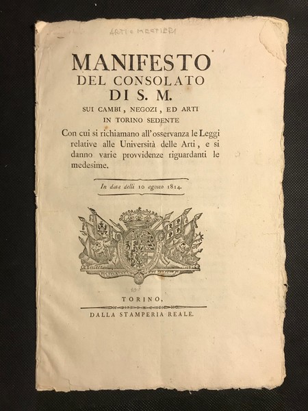 [arti e mestieri] MANIFESTO DEL CONSOLATO DI S.M. SUI CAMBI, …