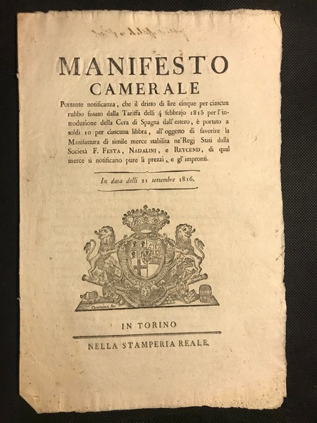 [ceralacca, dazi] MANIFESTO CAMERALE Portante notificanza, che il diritto di …