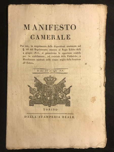 [dogane] MANIFESTO CAMERALE Per cui, in eseguimento delle disposizioni contenute …