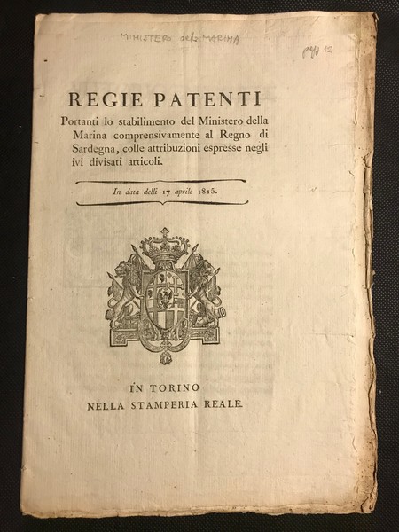 [marina] REGIE PATENTI Portanti lo stabilimento del Ministero della Marina …