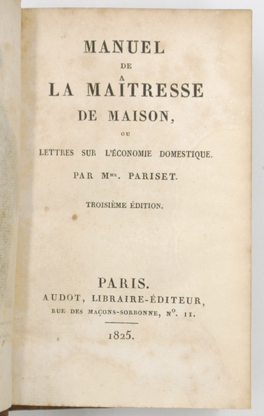 MANUEL DE LA MAÎTRESSE DE MAISON OU LETTRES SUR L'ÉCONOMIE …